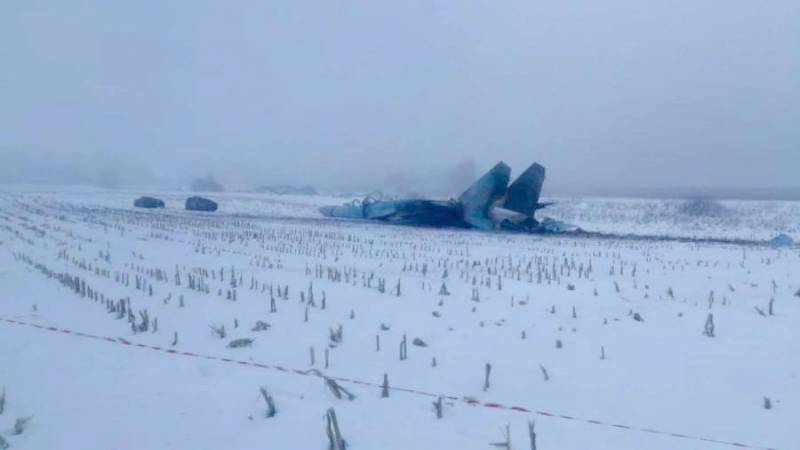 В сети появились фото упавшего Су-27 ВВС Украины