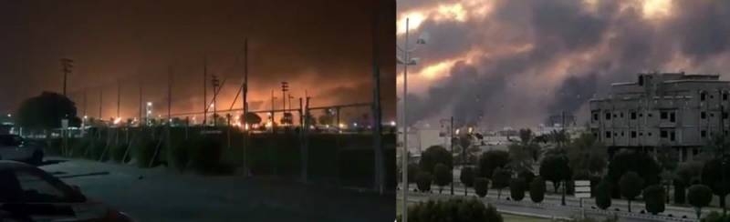 Saudi oilfield burn after an attack using a UAV