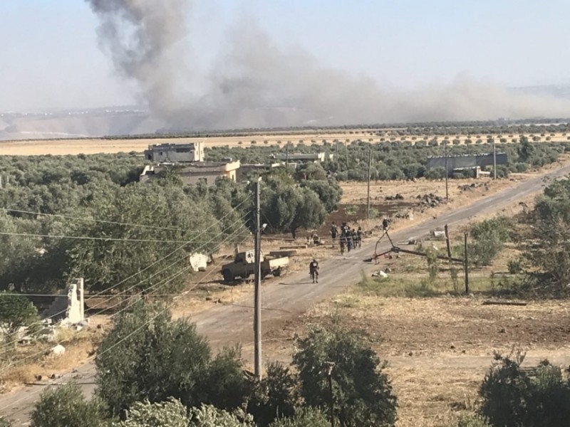 Militants detonated a bomb in the path of the Russian military patrol in Syria