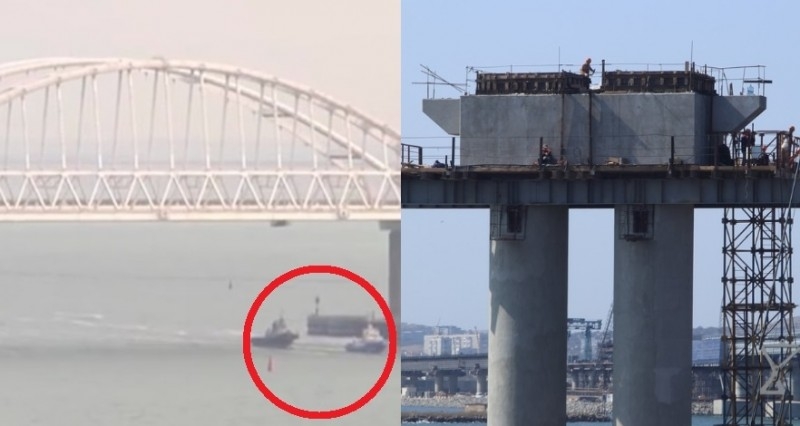 Published pictures of the Ukrainian Navy boats pass under Crimean bridge