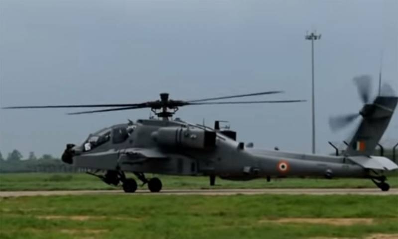 Indian Air Force AH-64E Apache helicopter makes an emergency landing on farmland