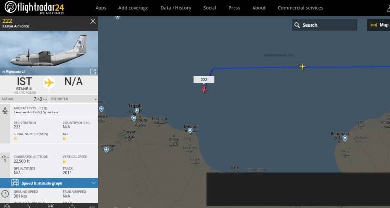 Published maps with the route of the Turkish Air Force with mercenaries in Libya