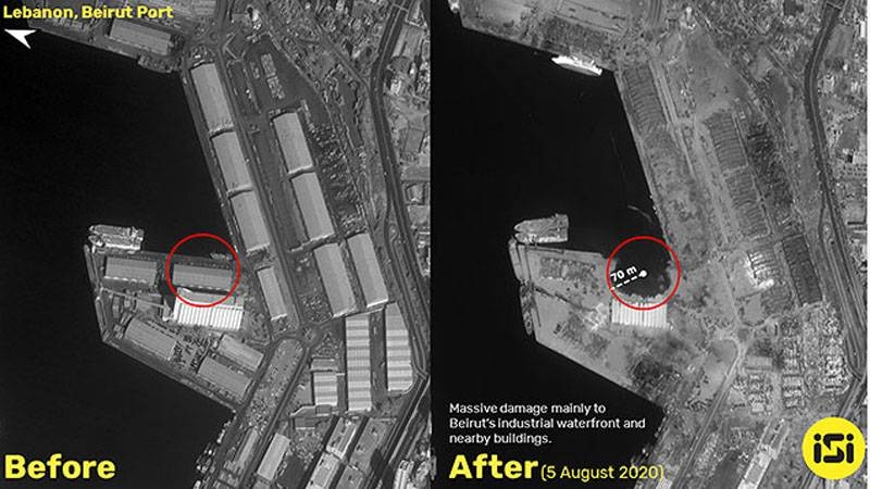 Израильский спутник показал фото порта Бейрута до и после взрыва