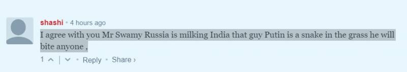 «Russia milks India»: Indian readers discuss an article by a parliamentarian about, what «Russia is not India's friend»