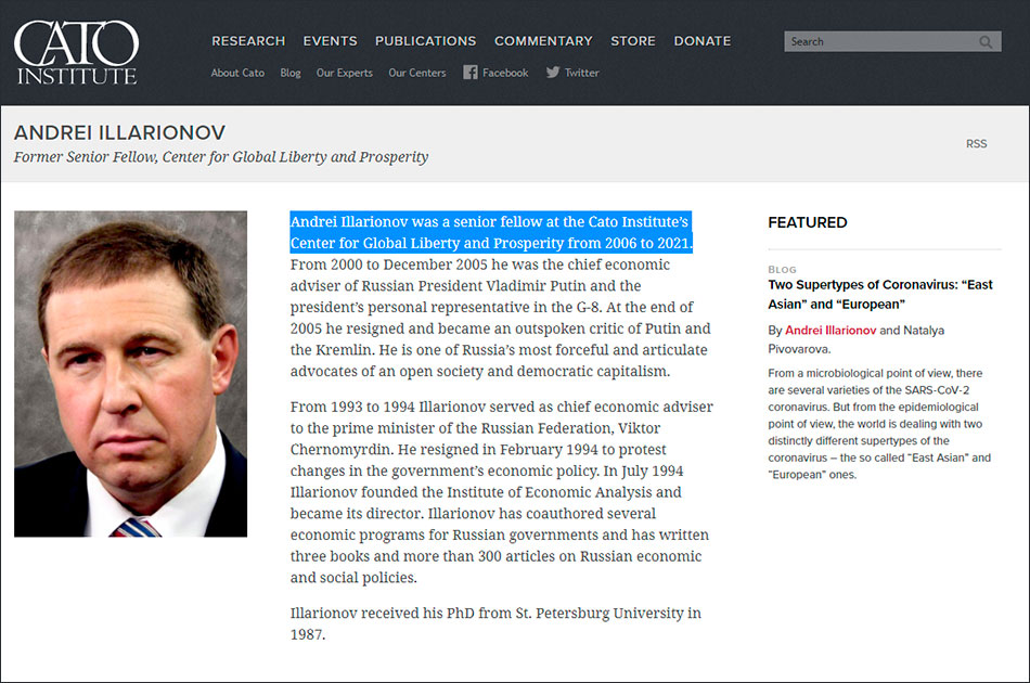Illarionov fired from the Cato Institute