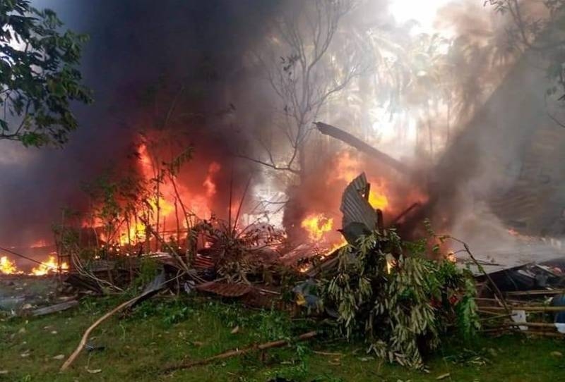In the Philippines, a military plane caught fire during landing