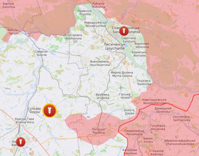 Формирующийся крупный котёл вокруг группировки противника в Лисичанске и Северодонецке показан на карте