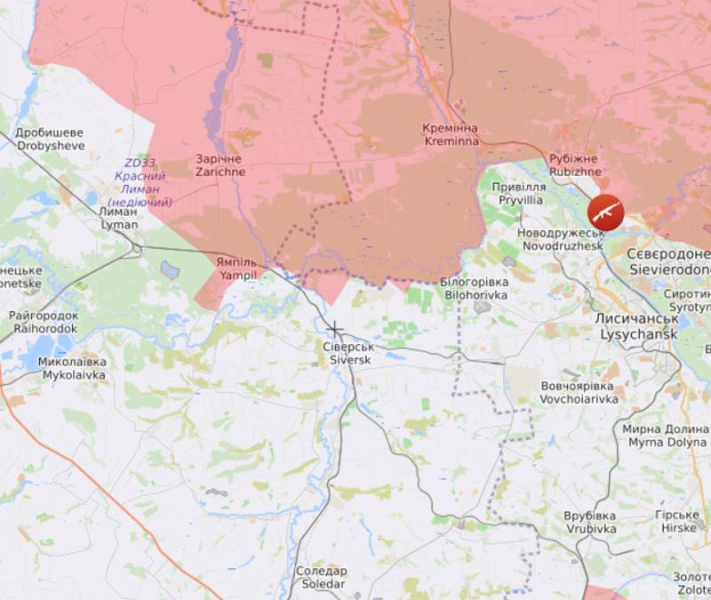 Сообщается о начавшихся боях в городской черте Красного Лимана и Северодонецка
